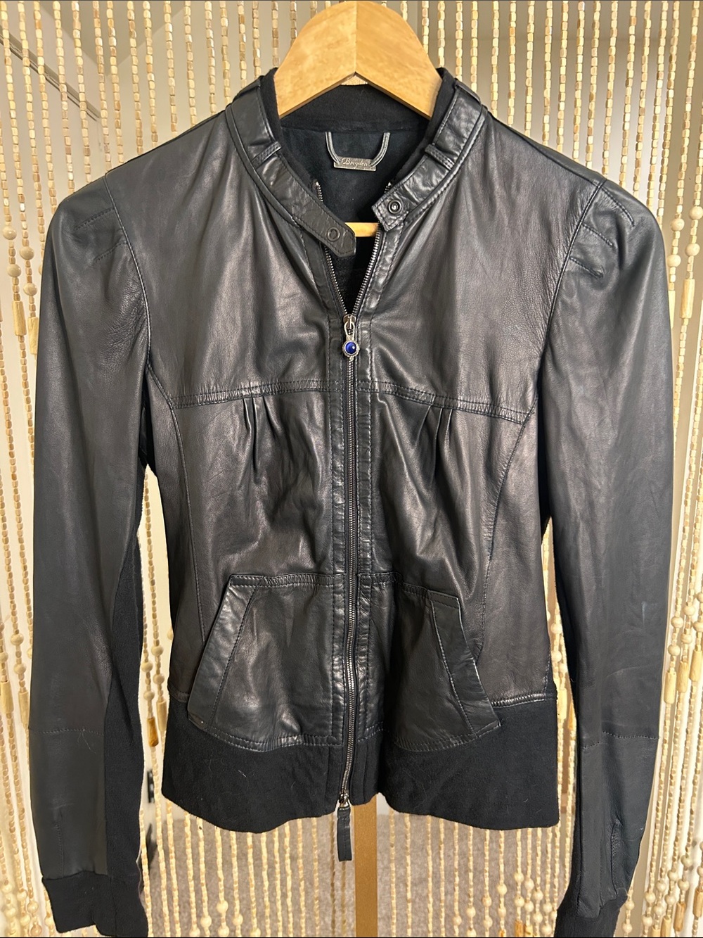 Brogden Women's Black Leather Zip-Front Jacket with Snap Collar
